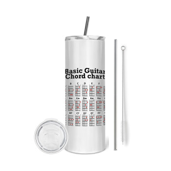 Guitar tabs, Tumbler stainless steel 600ml, with metal straw & cleaning brush