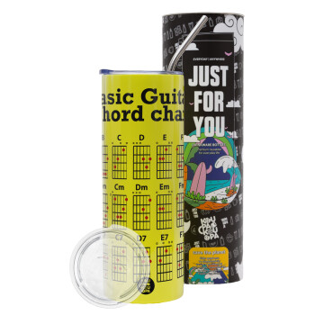Guitar tabs, Neon Yellow Travel Tumbler, with metal straw (Stainless steel 304 Food grade, BPA free, 600ml)
