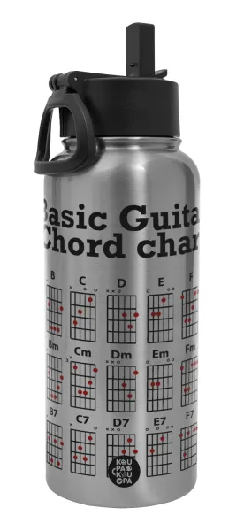 Guitar tabs — Metal mug thermo Silver with Straw and Spout Lid (Stainless steel), double wall, 950ml