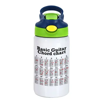 Guitar tabs, Children's hot water bottle, stainless steel, with safety straw, green, blue (350ml)