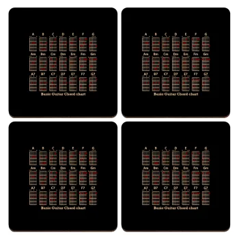 Guitar tabs, ΣΕΤ x4 Σουβέρ ξύλινα τετράγωνα plywood (9cm)