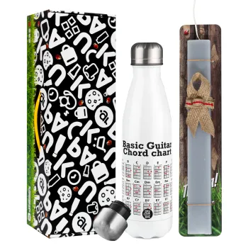 Guitar tabs, Easter candle, metallic white thermos bottle (500ml) & aromatic flat candle (30cm) (GRAY)