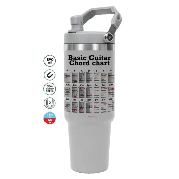 Guitar tabs, GREY color, 890ml (30oz) stainless Steel Tumbler with Handle