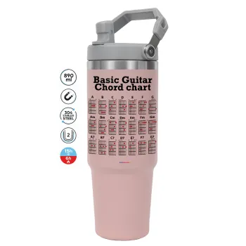 Guitar tabs, Pink color, 890ml (30oz) stainless Steel Tumbler with Handle