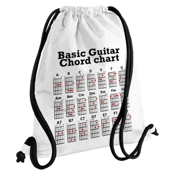 Guitar tabs, Backpack pouch GYMBAG white, with pocket (40x48cm) & thick cords