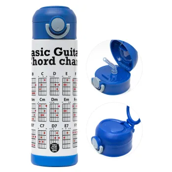 Guitar tabs, Children's hot water bottle, stainless steel, with safety straw, BLUE (500ml)