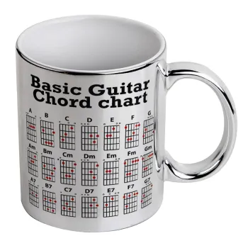 Guitar tabs, Mug ceramic, silver mirror, 330ml