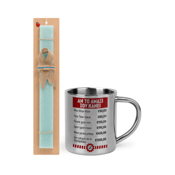Annoying Noise in Car, Easter Set, metallic thermal cup (300ml) & aromatic flat Easter candle (30cm) (TURQUOISE)