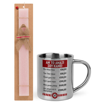 Annoying Noise in Car, Easter Set, metallic thermal cup (300ml) & aromatic flat Easter candle (30cm) (PINK)