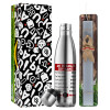 Easter Set, metallic stainless thermos flask (500ml) & scented flat Easter candle (30cm) (GRAY)