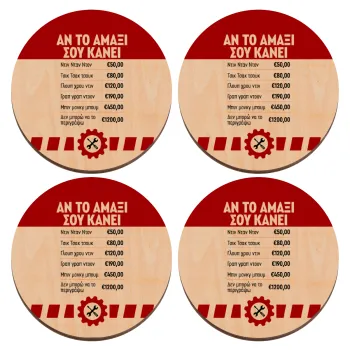 Annoying Noise in Car, ΣΕΤ x4 Σουβέρ ξύλινα στρογγυλά plywood (9cm)