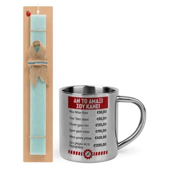 Annoying Noise in Car, Easter Set, metallic thermal cup (300ml) & aromatic flat Easter candle (30cm) (TURQUOISE)