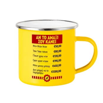 Annoying Noise in Car, Yellow Enamel Metallic Cup 360ml