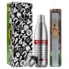 Easter Set, metallic stainless thermos flask (500ml) & scented flat Easter candle (30cm) (GRAY)