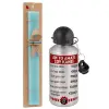 Easter Set, metallic silver aluminum water bottle (500ml) & scented flat Easter candle (30cm) (TURQUOISE)
