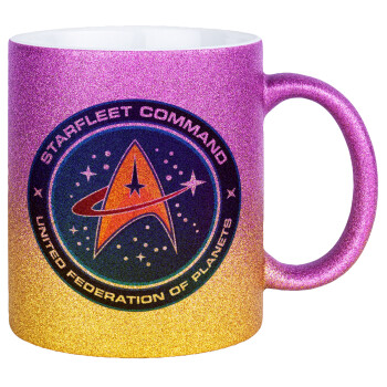 Starfleet command, Κούπα Χρυσή/Ροζ Glitter, κεραμική, 330ml