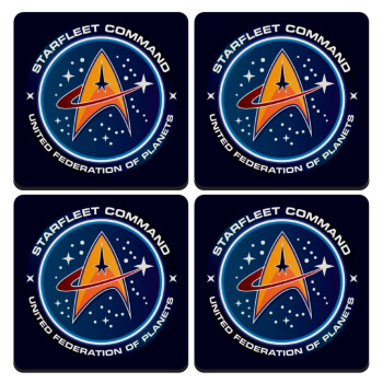 Starfleet command, ΣΕΤ 4 Σουβέρ ξύλινα τετράγωνα (9cm)