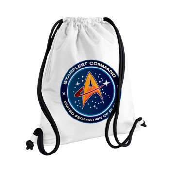 Starfleet command, Τσάντα πλάτης πουγκί GYMBAG λευκή, με τσέπη (40x48cm) & χονδρά κορδόνια