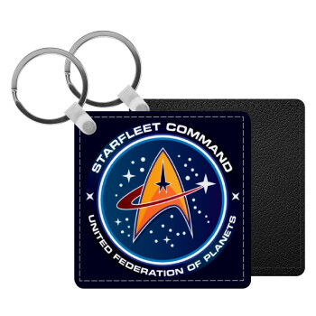 Starfleet command, Μπρελόκ Δερματίνη, τετράγωνο ΜΑΥΡΟ (5x5cm)