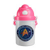 Starfleet command, Ροζ παιδικό παγούρι πλαστικό (BPA-FREE) με καπάκι ασφαλείας, κορδόνι και καλαμάκι, 400ml