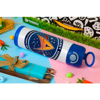 Starfleet command, Easter candle, Childrens hot water bottle, stainless steel, with safety straw, BLUE (500ml)