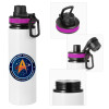 Metallic water bottle with safety lid, 850ml aluminum