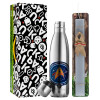 Easter Set, metallic stainless thermos flask (500ml) & scented flat Easter candle (30cm) (GRAY)