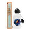 Easter Set, metallic aluminum water bottle (500ml) & scented flat candle (30cm) (TURQUOISE)