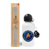 Easter Set, metallic aluminum water bottle (500ml) & aromatic flat Easter candle (30cm) (GRAY)