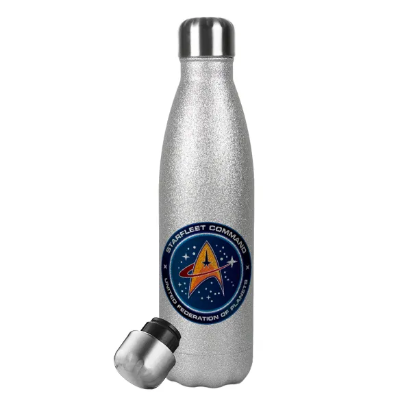 Starfleet command — Metallic Glitter Silver Thermos Flask (Stainless steel), double-walled, 500ml