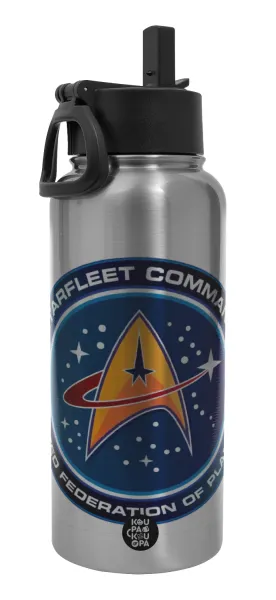 Starfleet command — Metal mug thermo Silver with Straw and Spout Lid (Stainless steel), double wall, 950ml