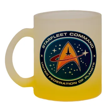 Starfleet command, Κούπα γυάλινη δίχρωμη με βάση το κίτρινο ματ, 330ml