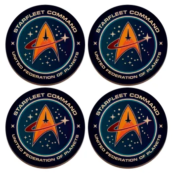 Starfleet command, ΣΕΤ x4 Σουβέρ ξύλινα στρογγυλά plywood (9cm)