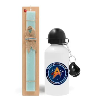 Starfleet command, Easter Set, metallic aluminum water bottle (500ml) & scented flat candle (30cm) (TURQUOISE)