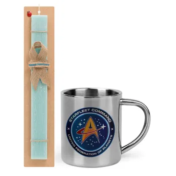 Starfleet command, Easter Set, metallic thermal cup (300ml) & aromatic flat Easter candle (30cm) (TURQUOISE)
