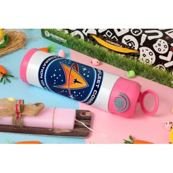Starfleet command, Easter candle, Childrens hot water bottle, stainless steel, with safety straw, PINK (500ml)