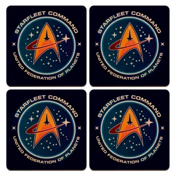 Starfleet command, ΣΕΤ x4 Σουβέρ ξύλινα τετράγωνα plywood (9cm)