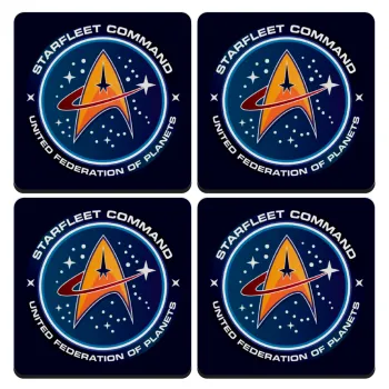 Starfleet command, ΣΕΤ 4 Σουβέρ ξύλινα τετράγωνα (9cm)