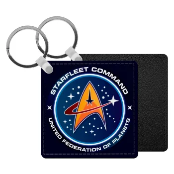 Starfleet command, Μπρελόκ Δερματίνη, τετράγωνο ΜΑΥΡΟ (5x5cm)