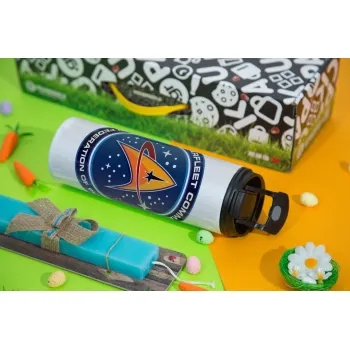 Starfleet command, Easter candle,Travel Tumbler 2 Lids, with metal straw & cleaning brush & aromatic flat candle (30cm) (BLUE)