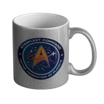 Starfleet command, Κούπα Ασημένια Glitter που γυαλίζει, κεραμική, 330ml