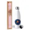 Easter Set, metallic stainless steel water bottle (750ml) & scented flat Easter candle (30cm) (PINK)