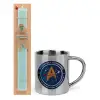 Easter Set, metallic thermal cup (300ml) & aromatic flat Easter candle (30cm) (TURQUOISE)