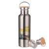 Stainless steel Silver with wooden lid (bamboo), double wall, 750ml