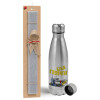 Easter Set, metallic Inox water bottle (750ml) & aromatic flat Easter candle (30cm) (GRAY)