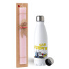Easter Set, metallic stainless steel water bottle (750ml) & scented flat Easter candle (30cm) (PINK)
