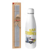 Easter Set, metallic stainless thermos bottle (500ml) & scented flat Easter candle (30cm) (GRAY)