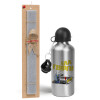 Easter Set, metallic silver aluminum water bottle (500ml) & aromatic flat Easter candle (30cm) (GRAY)