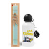 Easter Set, metallic aluminum water bottle (500ml) & scented flat candle (30cm) (TURQUOISE)