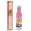 Easter Set, Metallic pink/white (Stainless steel) thermos, double-walled, 500ml & aromatic flat Easter candle (30cm) (PINK)